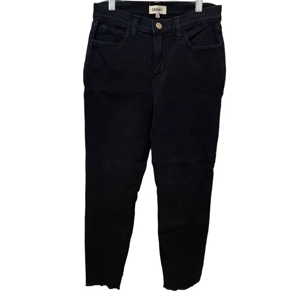 L’Agence Jeans Womens 25 Black Matador Skinny Leg Stretchy Raw Ankle Hem SAMPLE